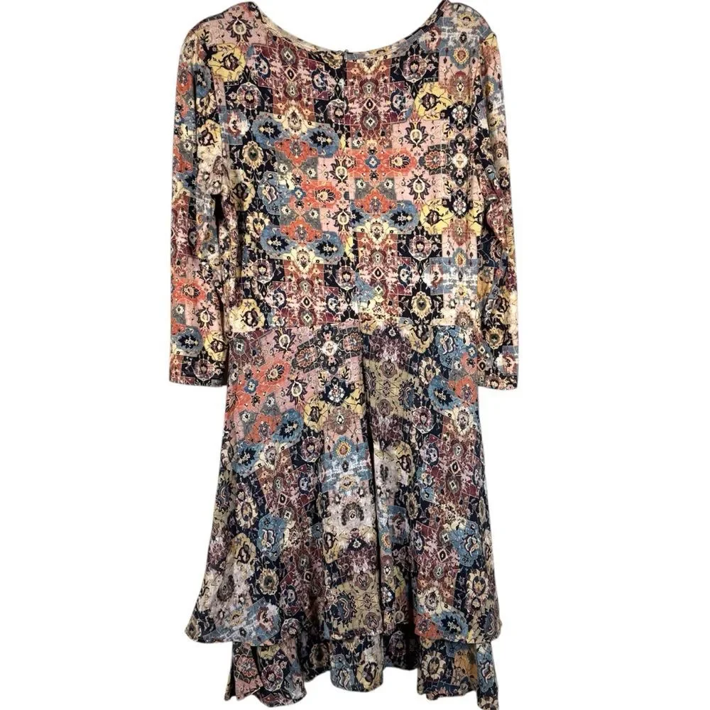 Peruvian Connection Fit And Flare Patterened Dress Patchwork Boho Women’s 12